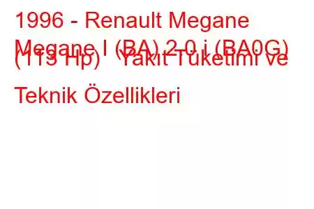 1996 - Renault Megane
Megane I (BA) 2.0 i (BA0G) (113 Hp) Yakıt Tüketimi ve Teknik Özellikleri