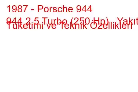 1987 - Porsche 944
944 2.5 Turbo (250 Hp) Yakıt Tüketimi ve Teknik Özellikleri