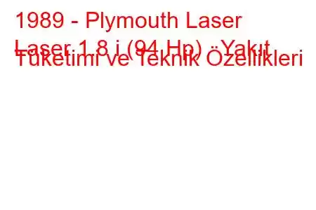 1989 - Plymouth Laser
Laser 1.8 i (94 Hp) Yakıt Tüketimi ve Teknik Özellikleri