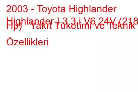 2003 - Toyota Highlander
Highlander I 3.3 i V6 24V (218 Hp) Yakıt Tüketimi ve Teknik Özellikleri