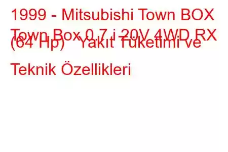 1999 - Mitsubishi Town BOX
Town Box 0.7 i 20V 4WD RX (64 Hp) Yakıt Tüketimi ve Teknik Özellikleri