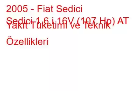 2005 - Fiat Sedici
Sedici 1.6 i 16V (107 Hp) AT Yakıt Tüketimi ve Teknik Özellikleri