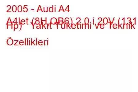 2005 - Audi A4
A4let (8H,QB6) 2.0 i 20V (131 Hp) Yakıt Tüketimi ve Teknik Özellikleri