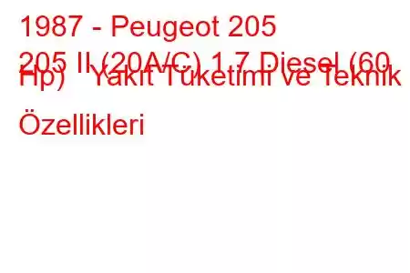 1987 - Peugeot 205
205 II (20A/C) 1.7 Diesel (60 Hp) Yakıt Tüketimi ve Teknik Özellikleri