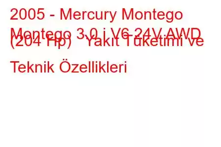 2005 - Mercury Montego
Montego 3.0 i V6 24V AWD (204 Hp) Yakıt Tüketimi ve Teknik Özellikleri