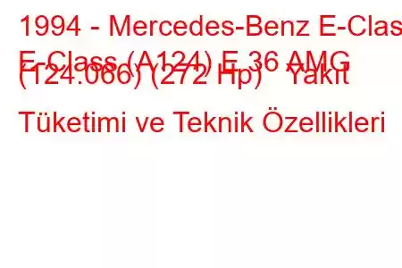 1994 - Mercedes-Benz E-Class
E-Class (A124) E 36 AMG (124.066) (272 Hp) Yakıt Tüketimi ve Teknik Özellikleri