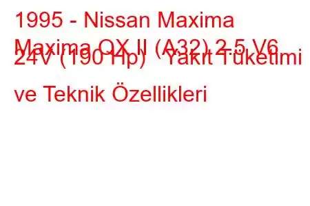 1995 - Nissan Maxima
Maxima QX II (A32) 2.5 V6 24V (190 Hp) Yakıt Tüketimi ve Teknik Özellikleri