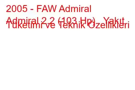 2005 - FAW Admiral
Admiral 2.2 (103 Hp) Yakıt Tüketimi ve Teknik Özellikleri