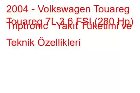 2004 - Volkswagen Touareg
Touareg 7L 3.6 FSI (280 Hp) Triptronic Yakıt Tüketimi ve Teknik Özellikleri