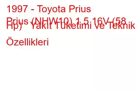 1997 - Toyota Prius
Prius (NHW10) 1.5 16V (58 Hp) Yakıt Tüketimi ve Teknik Özellikleri