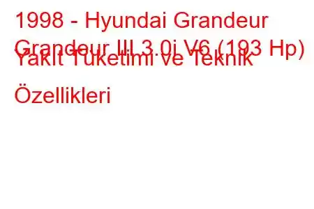 1998 - Hyundai Grandeur
Grandeur III 3.0i V6 (193 Hp) Yakıt Tüketimi ve Teknik Özellikleri