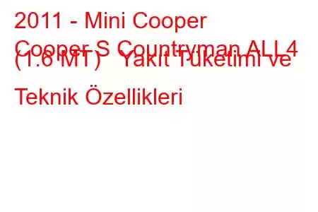 2011 - Mini Cooper
Cooper S Countryman ALL4 (1.6 MT) Yakıt Tüketimi ve Teknik Özellikleri