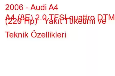 2006 - Audi A4
A4 (8E) 2.0 TFSI quattro DTM (220 Hp) Yakıt Tüketimi ve Teknik Özellikleri