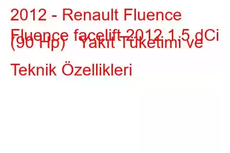 2012 - Renault Fluence
Fluence facelift 2012 1.5 dCi (90 Hp) Yakıt Tüketimi ve Teknik Özellikleri