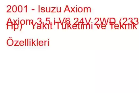 2001 - Isuzu Axiom
Axiom 3.5 i V6 24V 2WD (233 Hp) Yakıt Tüketimi ve Teknik Özellikleri