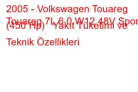 2005 - Volkswagen Touareg
Touareg 7L 6.0 W12 48V Sport (450 Hp) Yakıt Tüketimi ve Teknik Özellikleri