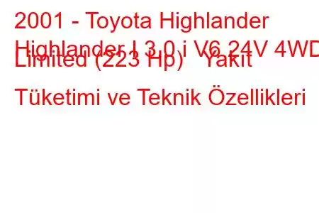 2001 - Toyota Highlander
Highlander I 3.0 i V6 24V 4WD Limited (223 Hp) Yakıt Tüketimi ve Teknik Özellikleri