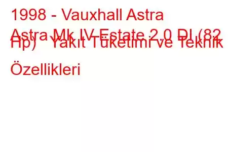 1998 - Vauxhall Astra
Astra Mk IV Estate 2.0 DI (82 Hp) Yakıt Tüketimi ve Teknik Özellikleri