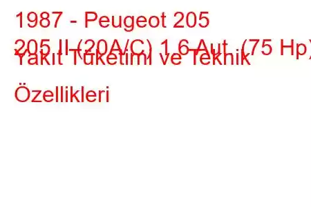 1987 - Peugeot 205
205 II (20A/C) 1.6 Aut. (75 Hp) Yakıt Tüketimi ve Teknik Özellikleri