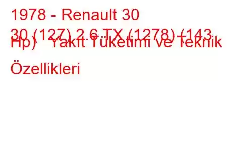 1978 - Renault 30
30 (127) 2.6 TX (1278) (143 Hp) Yakıt Tüketimi ve Teknik Özellikleri