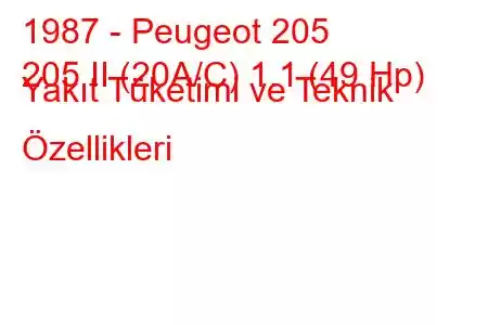 1987 - Peugeot 205
205 II (20A/C) 1.1 (49 Hp) Yakıt Tüketimi ve Teknik Özellikleri