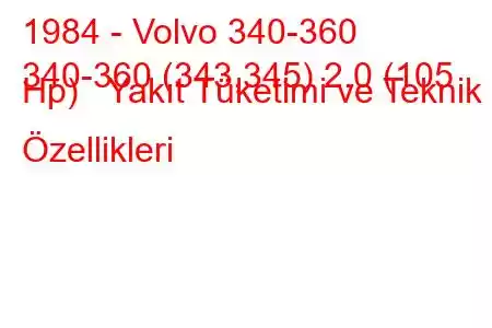 1984 - Volvo 340-360
340-360 (343,345) 2.0 (105 Hp) Yakıt Tüketimi ve Teknik Özellikleri