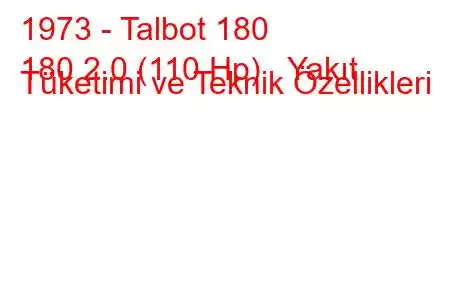 1973 - Talbot 180
180 2.0 (110 Hp) Yakıt Tüketimi ve Teknik Özellikleri