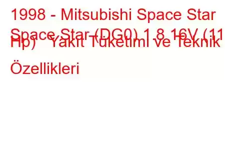 1998 - Mitsubishi Space Star
Space Star (DG0) 1.8 16V (112 Hp) Yakıt Tüketimi ve Teknik Özellikleri