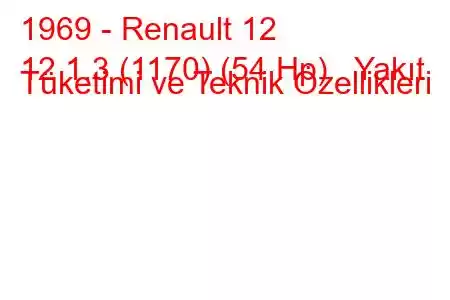 1969 - Renault 12
12 1.3 (1170) (54 Hp) Yakıt Tüketimi ve Teknik Özellikleri