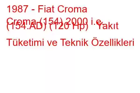 1987 - Fiat Croma
Croma (154) 2000 i.e. (154.AD) (120 Hp) Yakıt Tüketimi ve Teknik Özellikleri