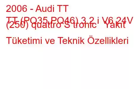 2006 - Audi TT
TT (PQ35,PQ46) 3.2 i V6 24V (250) quattro S tronic Yakıt Tüketimi ve Teknik Özellikleri