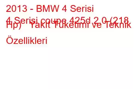 2013 - BMW 4 Serisi
4 Serisi coupe 425d 2.0 (218 Hp) Yakıt Tüketimi ve Teknik Özellikleri