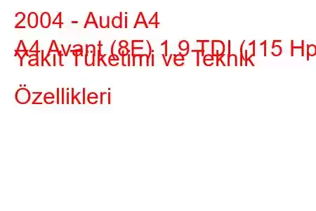 2004 - Audi A4
A4 Avant (8E) 1.9 TDI (115 Hp) Yakıt Tüketimi ve Teknik Özellikleri