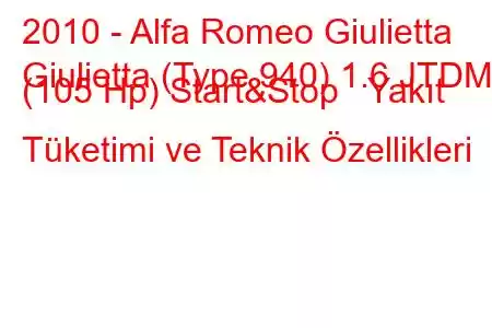 2010 - Alfa Romeo Giulietta
Giulietta (Type 940) 1.6 JTDM (105 Hp) Start&Stop Yakıt Tüketimi ve Teknik Özellikleri