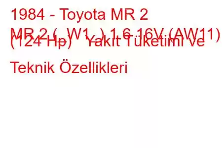 1984 - Toyota MR 2
MR 2 (_W1_) 1.6 16V (AW11) (124 Hp) Yakıt Tüketimi ve Teknik Özellikleri