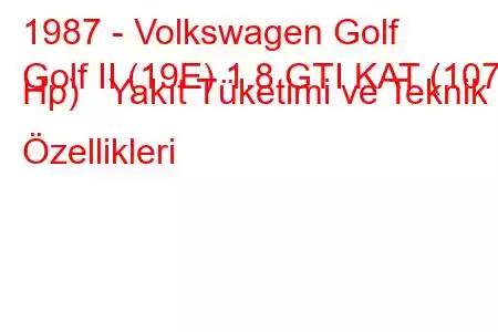 1987 - Volkswagen Golf
Golf II (19E) 1.8 GTI KAT (107 Hp) Yakıt Tüketimi ve Teknik Özellikleri