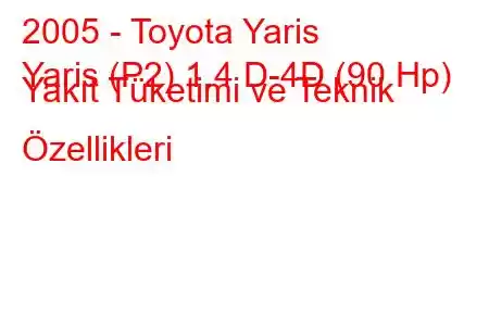 2005 - Toyota Yaris
Yaris (P2) 1.4 D-4D (90 Hp) Yakıt Tüketimi ve Teknik Özellikleri