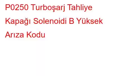 P0250 Turboşarj Tahliye Kapağı Solenoidi B Yüksek Arıza Kodu