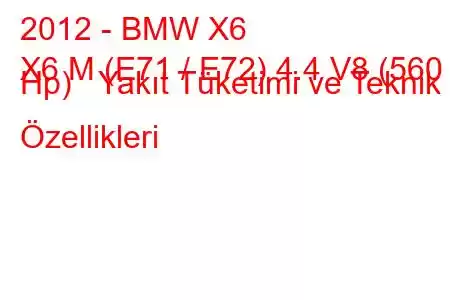 2012 - BMW X6
X6 M (E71 / E72) 4.4 V8 (560 Hp) Yakıt Tüketimi ve Teknik Özellikleri