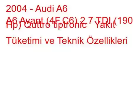 2004 - Audi A6
A6 Avant (4F,C6) 2.7 TDI (190 Hp) Quttro tiptronic Yakıt Tüketimi ve Teknik Özellikleri