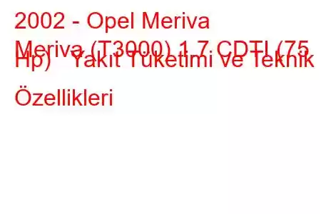 2002 - Opel Meriva
Meriva (T3000) 1.7 CDTI (75 Hp) Yakıt Tüketimi ve Teknik Özellikleri