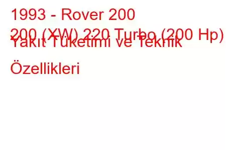 1993 - Rover 200
200 (XW) 220 Turbo (200 Hp) Yakıt Tüketimi ve Teknik Özellikleri