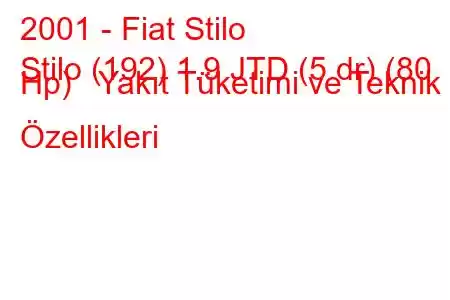 2001 - Fiat Stilo
Stilo (192) 1.9 JTD (5 dr) (80 Hp) Yakıt Tüketimi ve Teknik Özellikleri