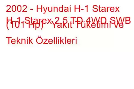 2002 - Hyundai H-1 Starex
H-1 Starex 2.5 TD 4WD SWB (101 Hp) Yakıt Tüketimi ve Teknik Özellikleri