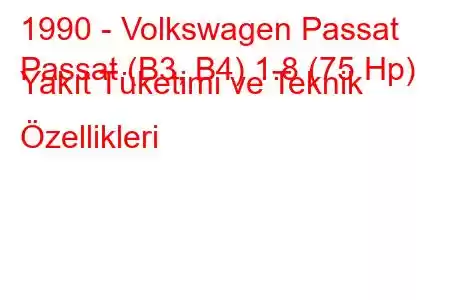 1990 - Volkswagen Passat
Passat (B3, B4) 1.8 (75 Hp) Yakıt Tüketimi ve Teknik Özellikleri