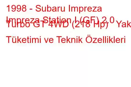 1998 - Subaru Impreza
Impreza Station I (GF) 2.0 Turbo GT 4WD (218 Hp) Yakıt Tüketimi ve Teknik Özellikleri