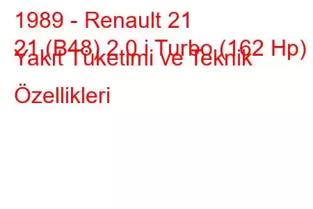 1989 - Renault 21
21 (B48) 2.0 i Turbo (162 Hp) Yakıt Tüketimi ve Teknik Özellikleri