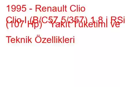 1995 - Renault Clio
Clio I (B/C57,5/357) 1.8 i RSi (107 Hp) Yakıt Tüketimi ve Teknik Özellikleri