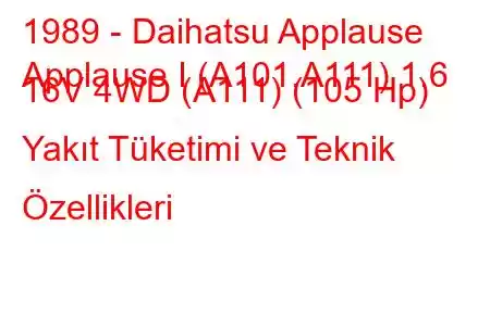 1989 - Daihatsu Applause
Applause I (A101,A111) 1.6 16V 4WD (A111) (105 Hp) Yakıt Tüketimi ve Teknik Özellikleri