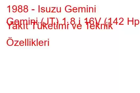 1988 - Isuzu Gemini
Gemini (JT) 1.8 i 16V (142 Hp) Yakıt Tüketimi ve Teknik Özellikleri